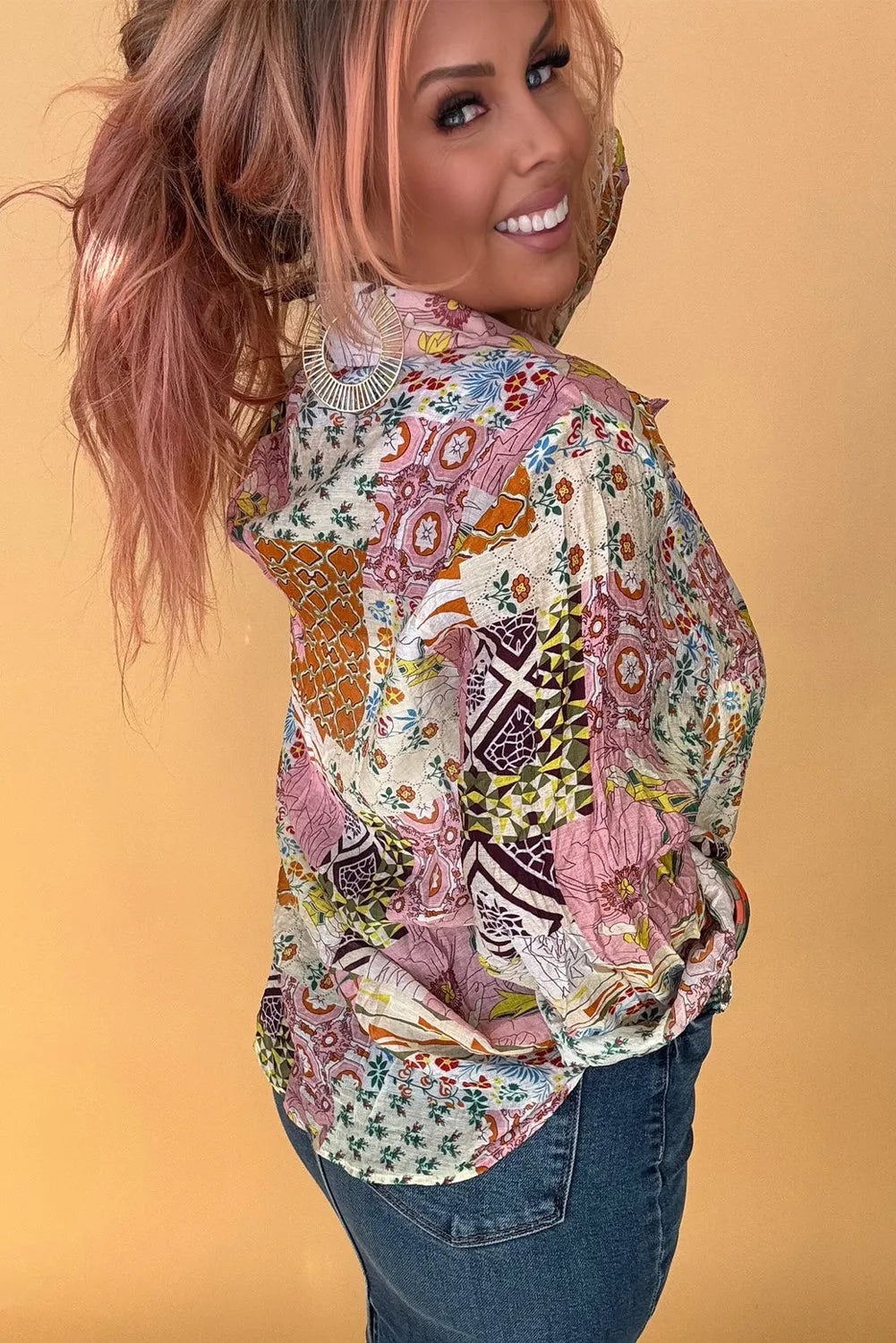 Pink Abstract Colorful Printed Button Down Shirt - Chic Meadow Boutique 