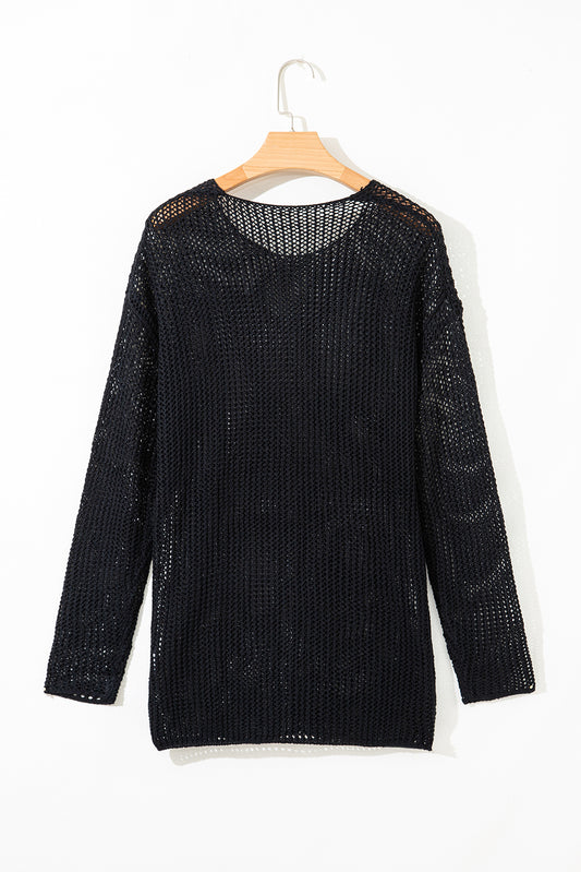 Black Crochet Hollow-out Jumper Top Sweater