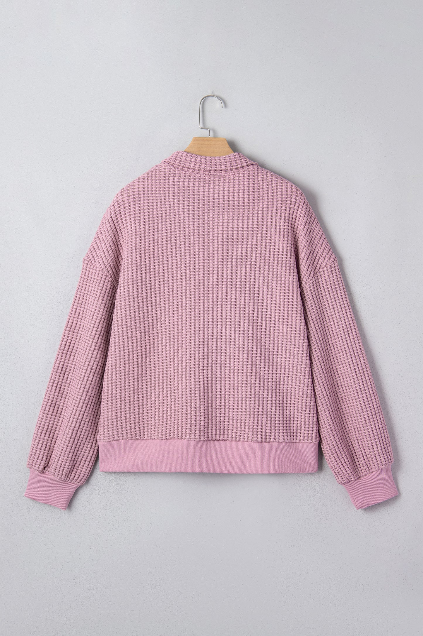 Light Pink Solid Color Textured Snap Button Collared Baggy Top