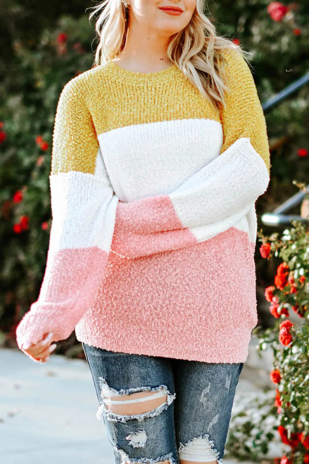 Yellow Colorblock Bubble Sleeve Plus Size Sweater - Chic Meadow Boutique 