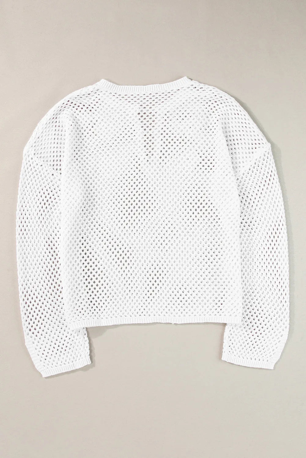 White Open Knit Buttoned Neck Split Sleeve Sweater - Chic Meadow Boutique 