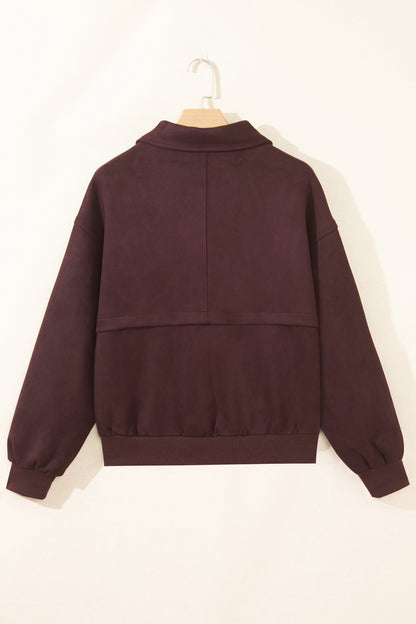 Chicory Coffee Solid Zip-up Metal Placket Collar Long Sleeve Jacket