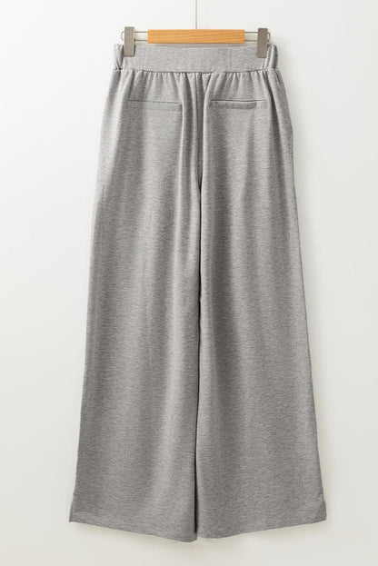 Bottoms/Pants & Culotte Medium Grey Central Seam Wide Leg High Waist Knit Casual Pants