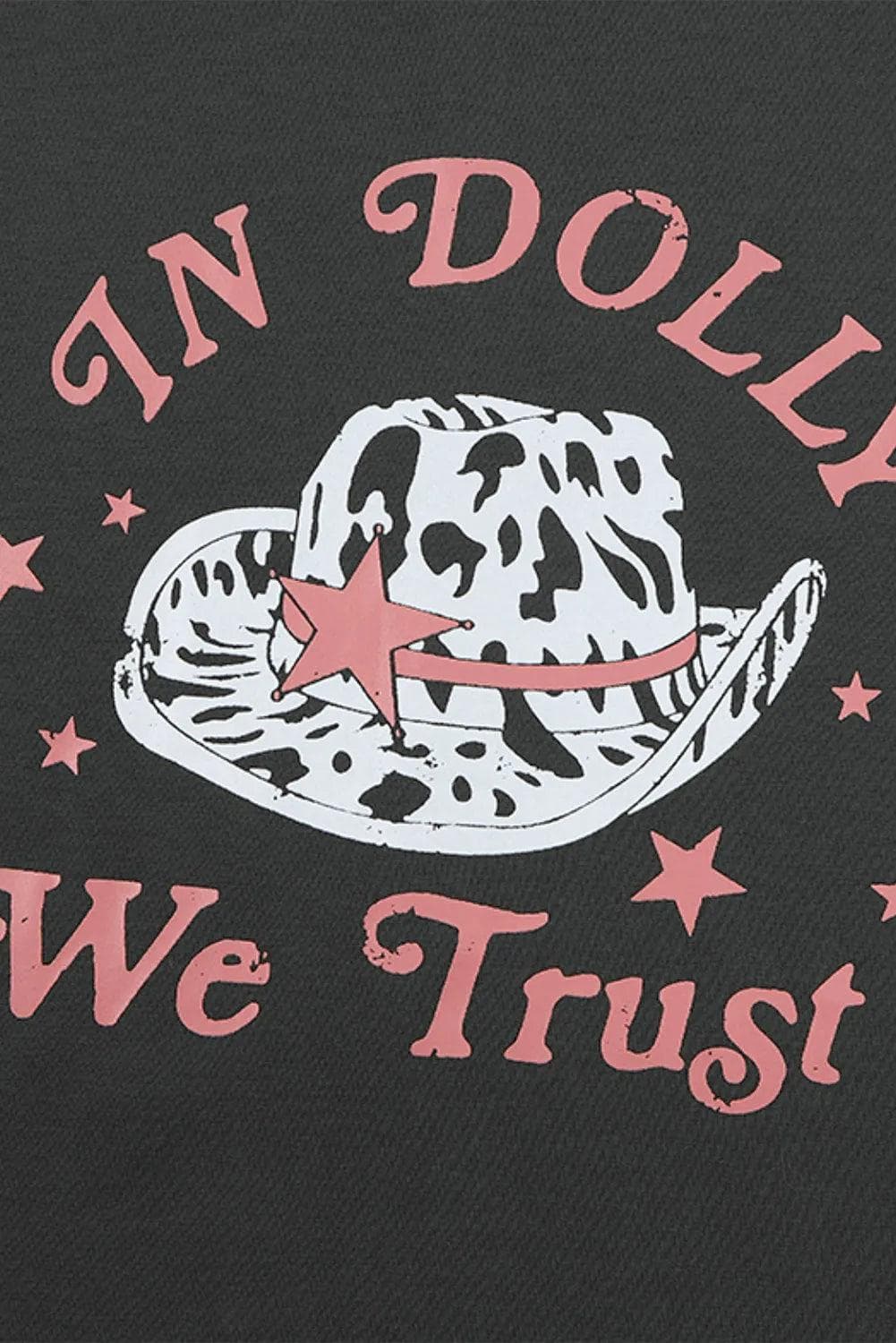 Tops/Tops & Tees Gray WE TRUST IN DOLLY Western Fashion Graphic Tee