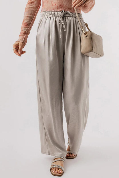 Bottoms/Pants & Culotte Jet Stream Solid Pleated Lace-up High Waist Wide Leg Pants