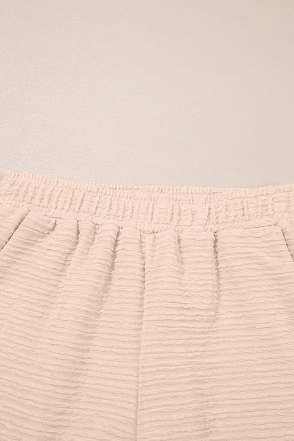 Apricot Textured V Neck T Shirt and Shorts Set