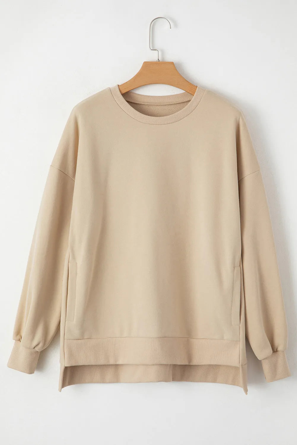 Apricot Solid Fleece Lined Drop Shoulder High Low Sweatshirt - Chic Meadow Boutique 