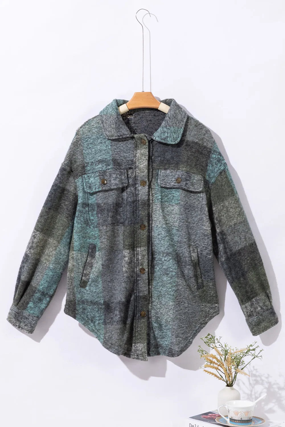 Multicolor Brushed Plaid Pocketed Oversize Shacket - Chic Meadow Boutique 