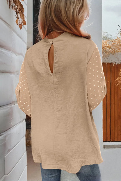 Parchment Swiss Dot Balloon Sleeve Loose Blouse - Chic Meadow Boutique 