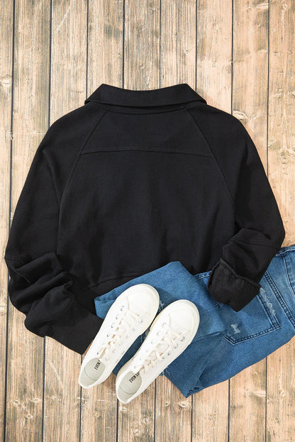 Black Quarter Zip Stand Neck Kangaroo Pocket Sweatshirt - Chic Meadow Boutique 