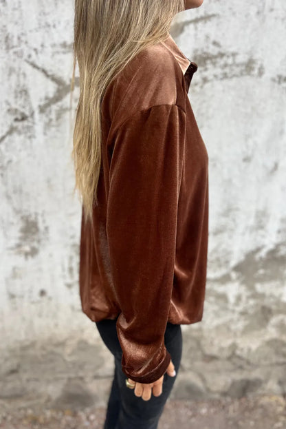 Chestnut Chest Pocket Velvet Shirt - Chic Meadow Boutique 