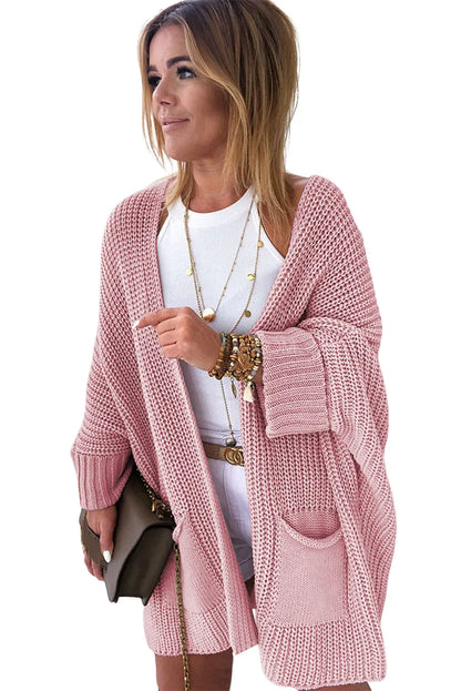 Pink Oversized Fold Over Sleeve Sweater Cardigan - Chic Meadow Boutique 