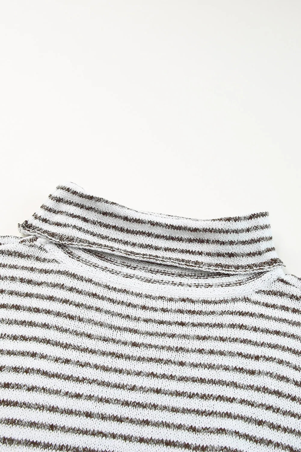 Khaki Striped Turtleneck Loose Sweater - Chic Meadow Boutique 