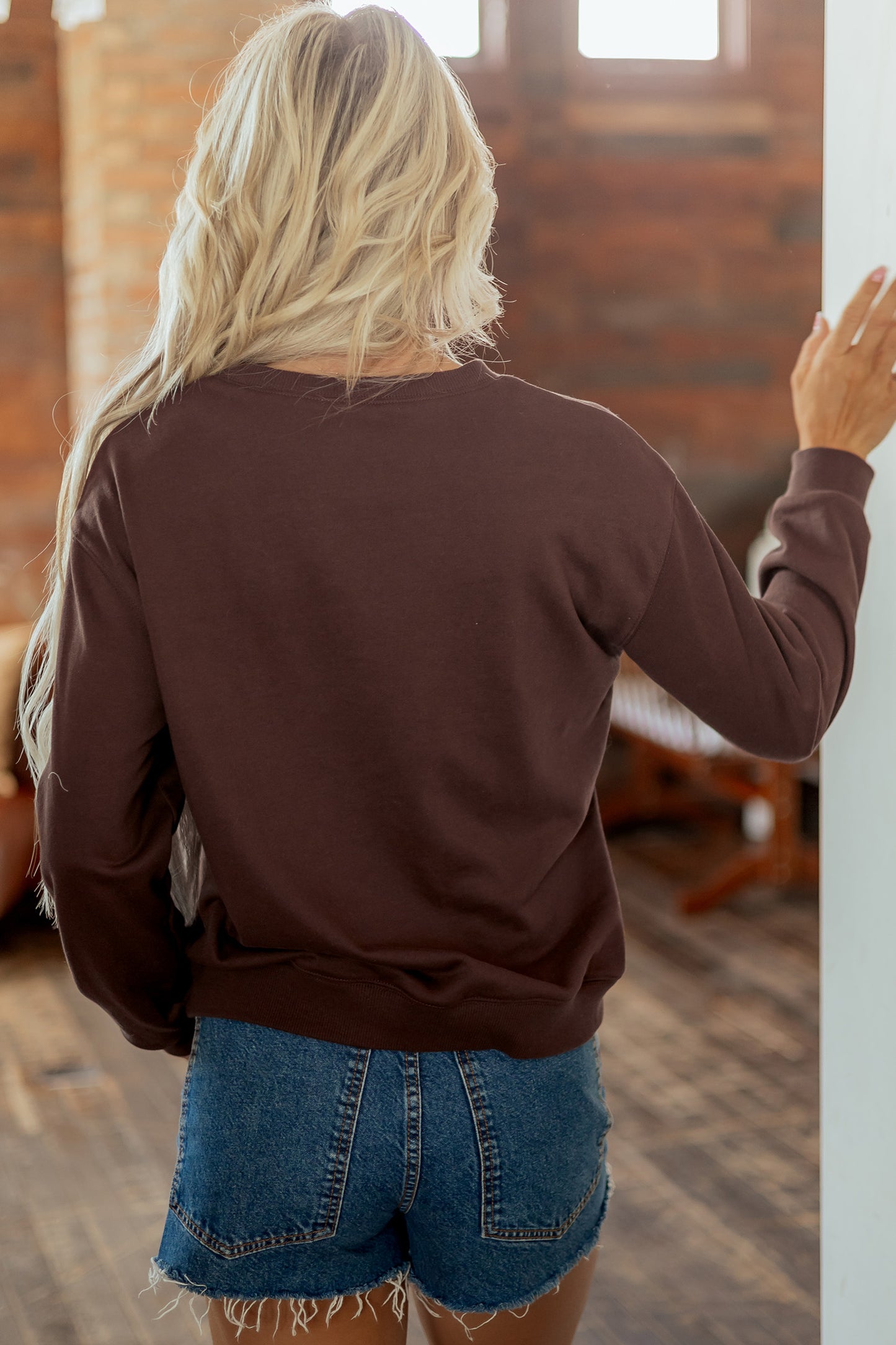 Coffee Floral Buffalo Plaid Striped Embroidered Patch Western Pullover Sweatshirt