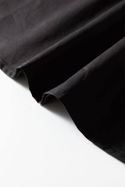 Black Ricrac Trim Color Block Patchwork Shirt Collar Short Sleeve Blouse