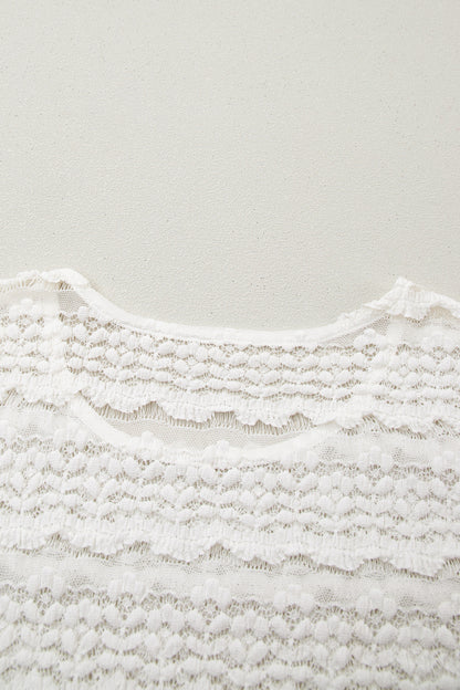 White Sheer Lace Short Sleeve Top