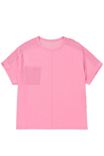 Bonbon Corded Patchwork Pocketed Plus Size T Shirt