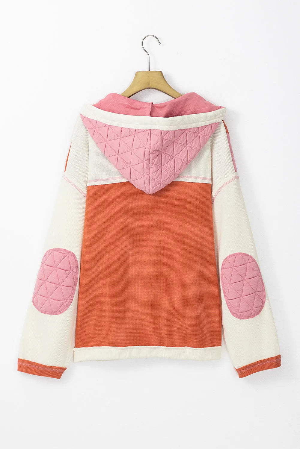 Coral Quilted Textured Patchwork Loose Fit Hooded Jacket - Chic Meadow Boutique 