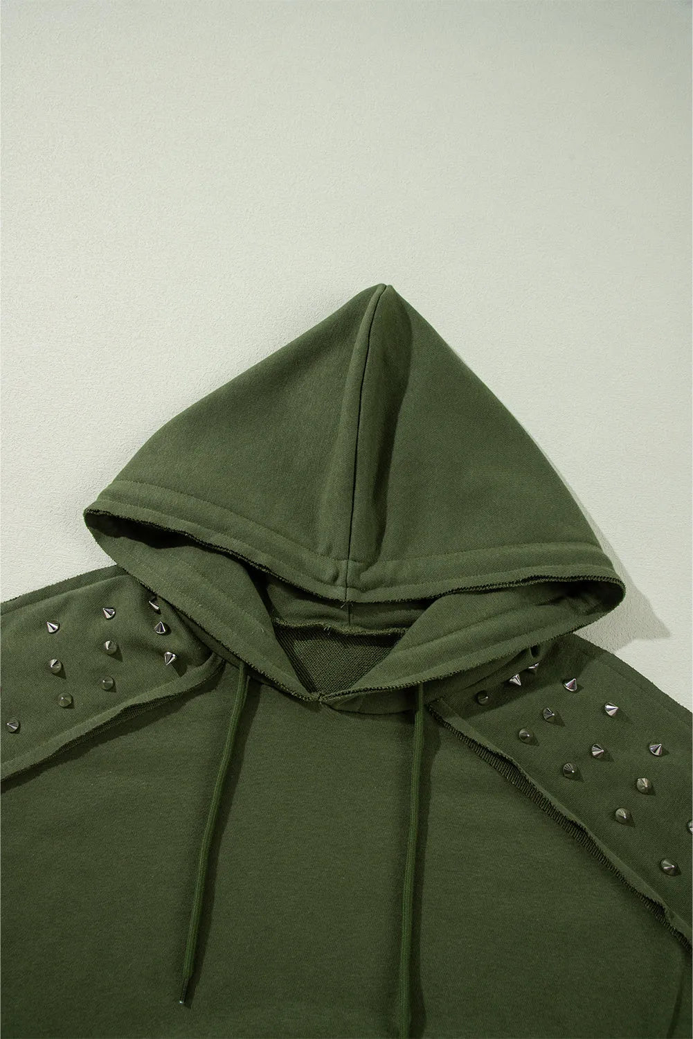 Vineyard Green Solid Color Rivet Stud Raglan Sleeve Hoodie with Pocket - Chic Meadow Boutique 