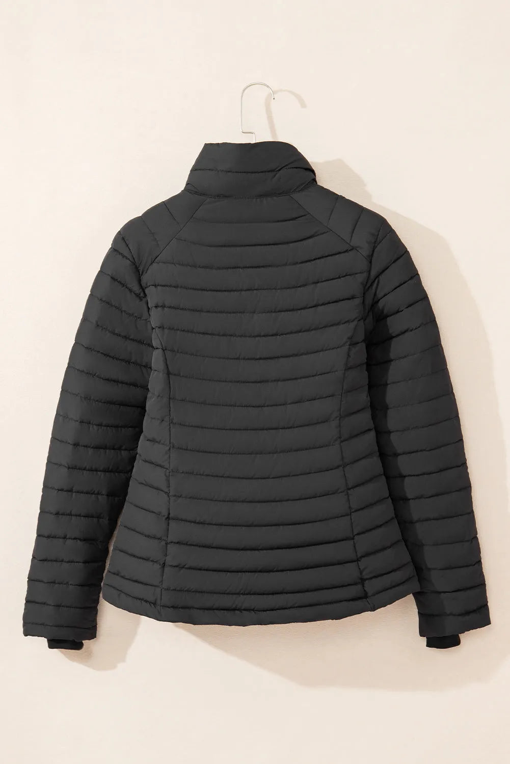 Black Solid Color Quilted Zip-up Puffer Jacket - Chic Meadow Boutique 