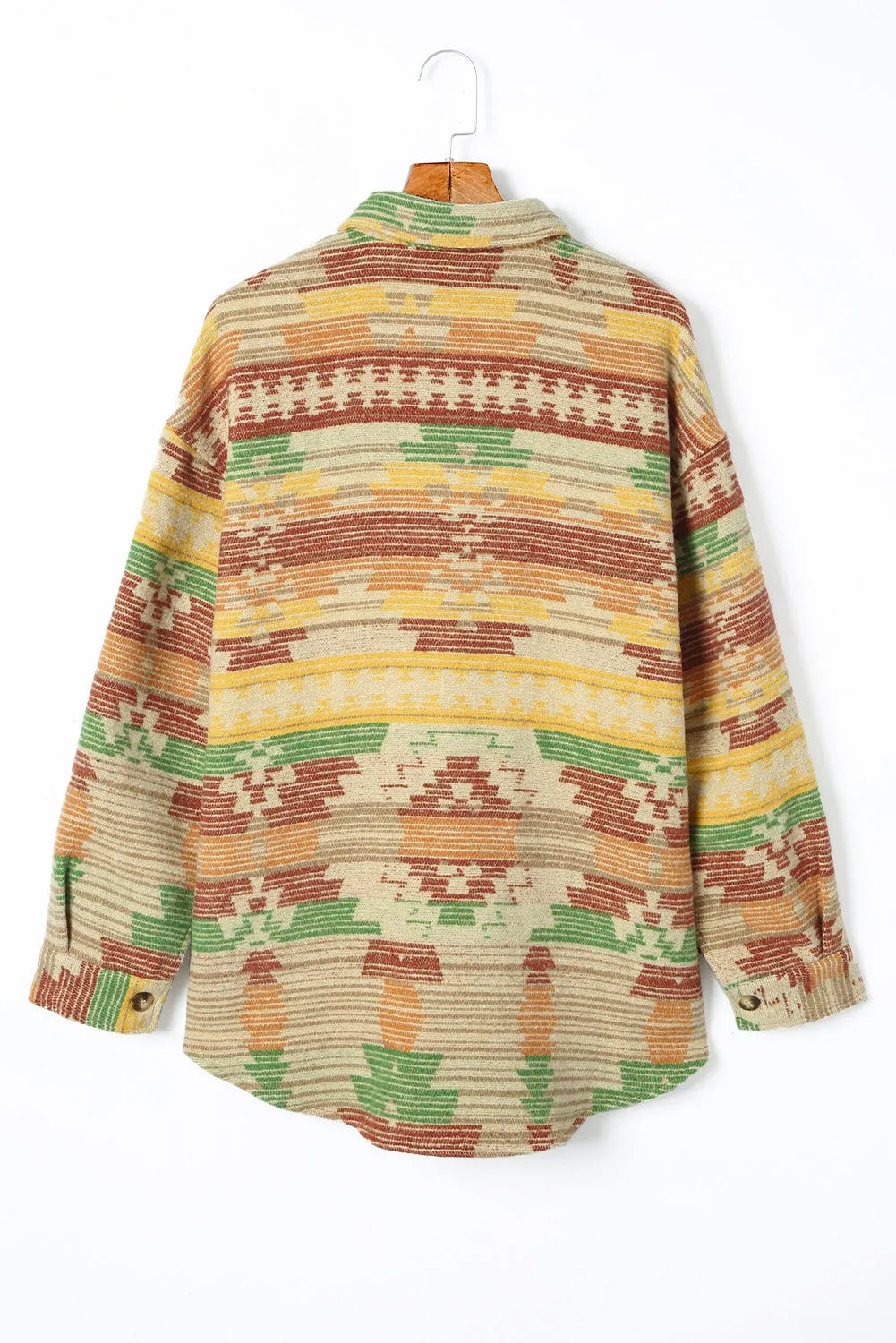 Yellow Western Aztec Print Button Flap Pocket Shacket - Chic Meadow Boutique 