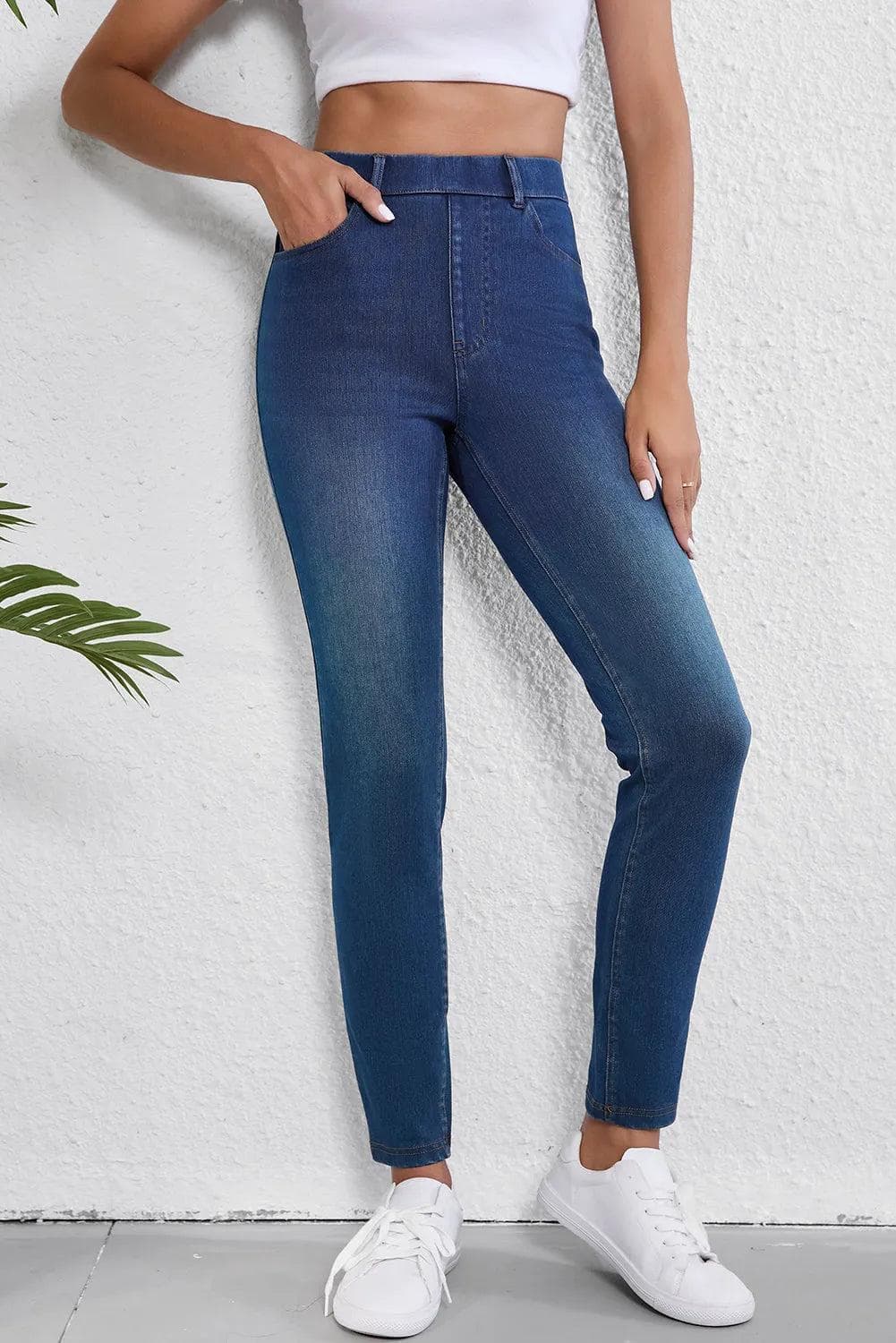 Bottoms/Jeans Ashleigh Blue Multiple Pockets Straight Leg Washed Stretchy Knit Casual Jeans