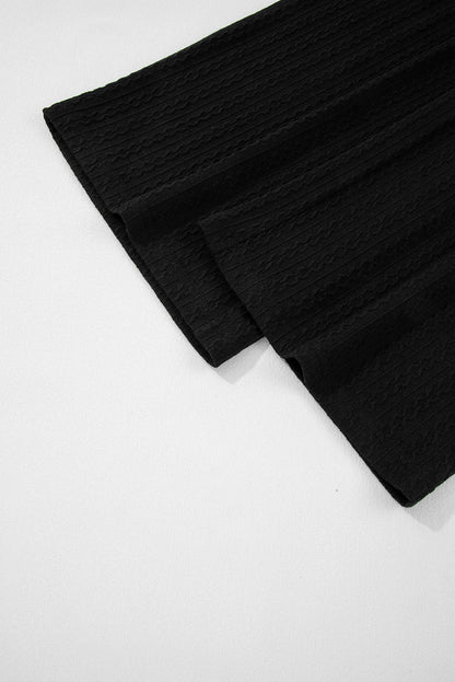 Black Textured Chest Pocket Long Sleeve Top 2Pcs Pants Set