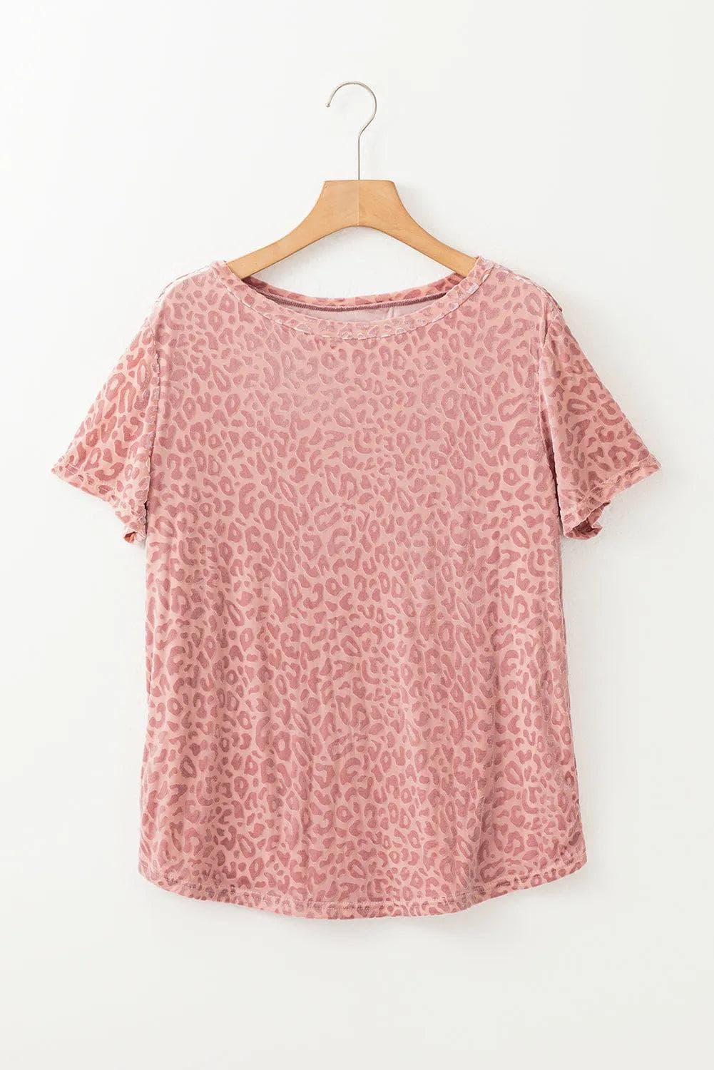 Tops/Tops & Tees Pink Burnout Velvet Leopard Print Short Sleeve Top