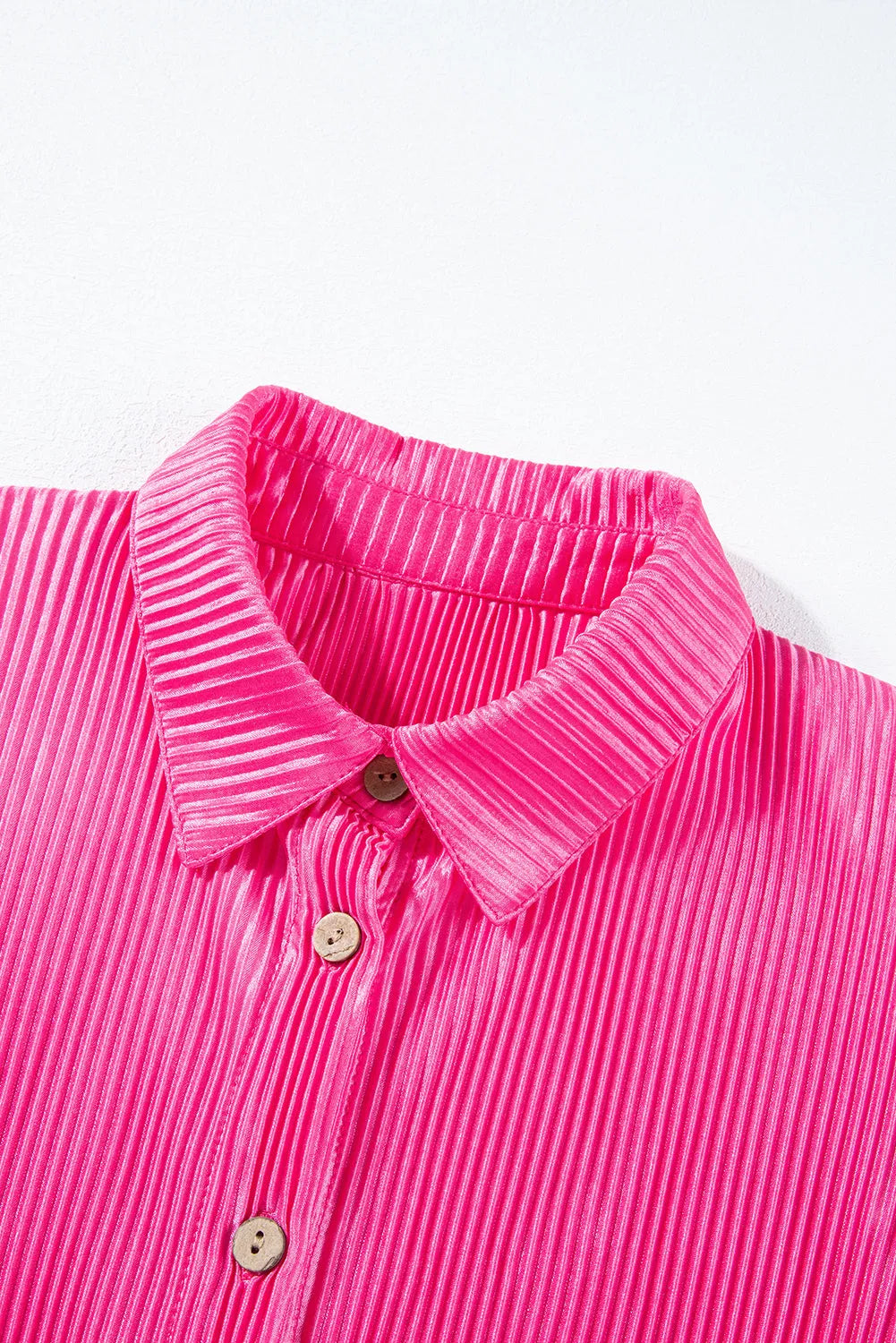 Bright Pink Satin Pleated Short Sleeve Shirt - Chic Meadow Boutique 