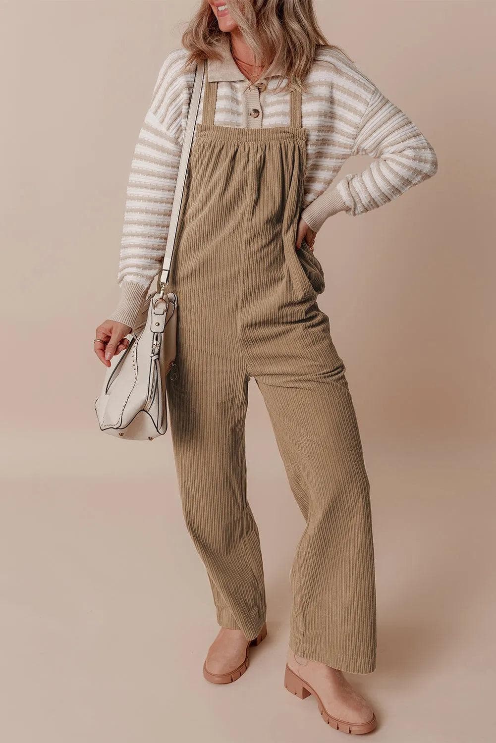 Bottoms/Jumpsuits & Rompers Gray Morn Solid Pocketed Loose Fit Corduroy Overall