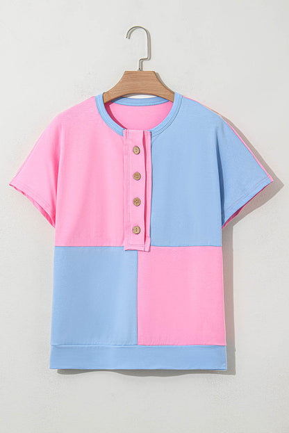 Myosotis Two Tone Half Buttons Collared T Shirt