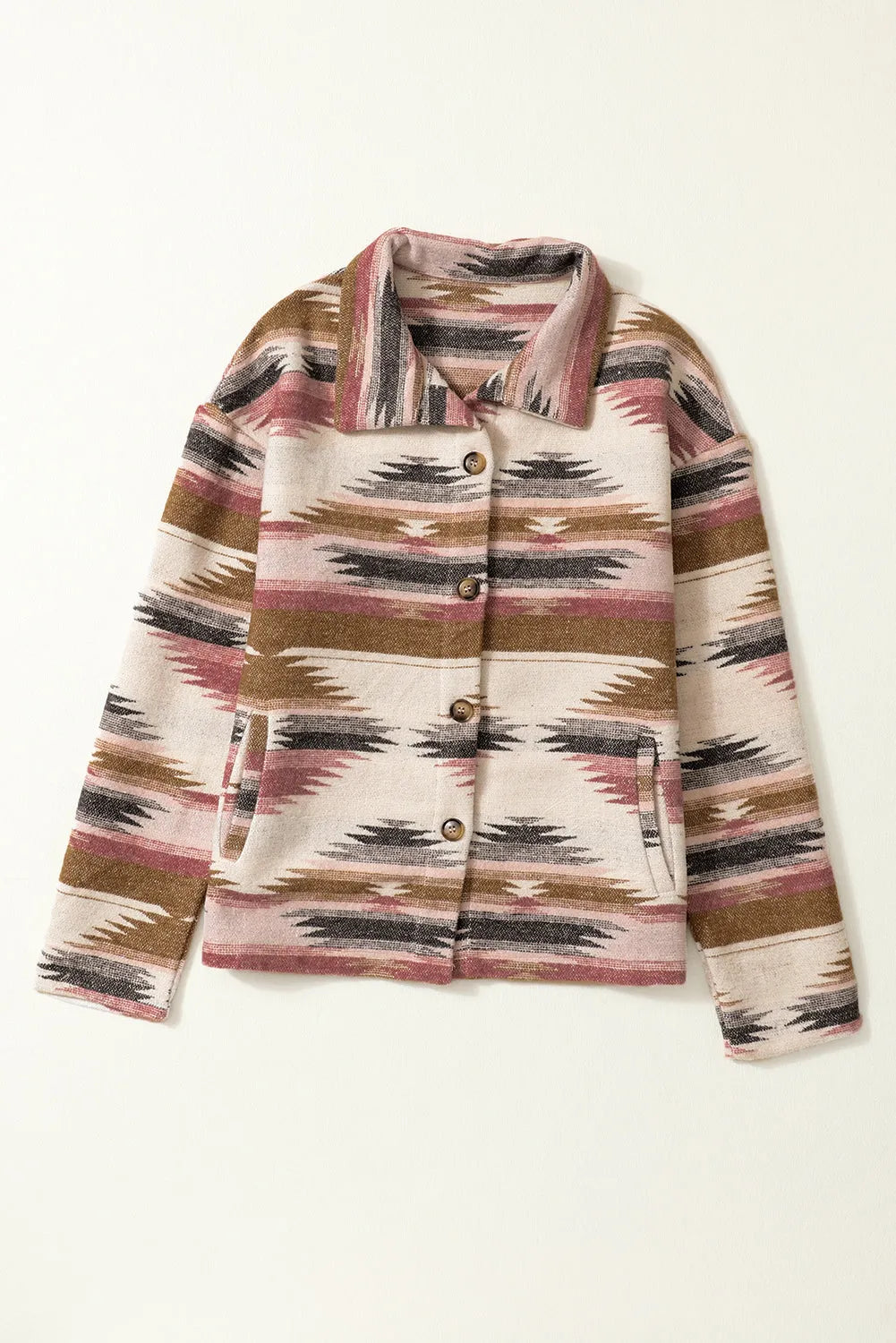 Multicolor Aztec Print Button Up Long Sleeve Jacket - Chic Meadow Boutique 