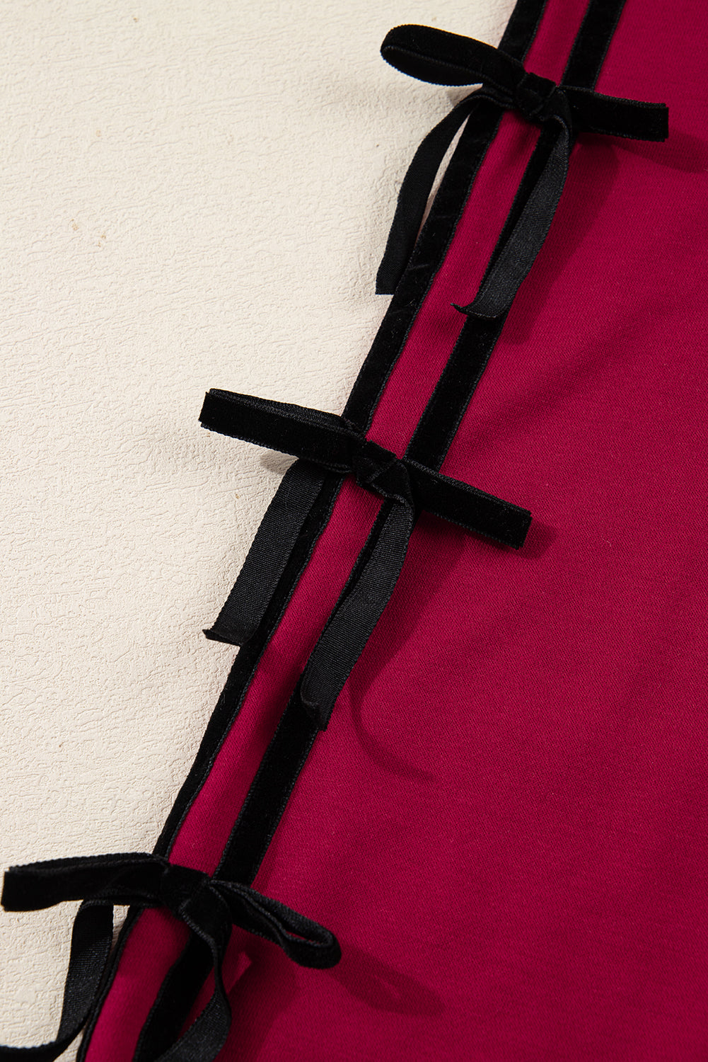 Racing Red Contrast Striped Bow Detail Drop Shoulder Sweatshirt Dress with Pockets