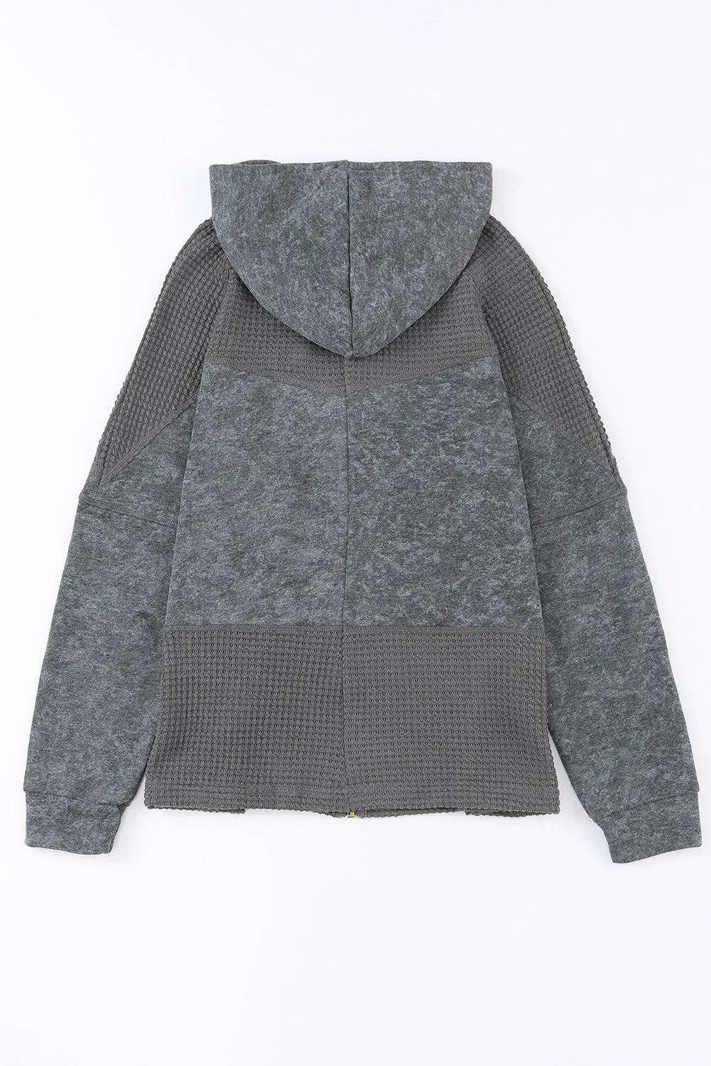 Gray Waffle Patchwork Vintage Washed Hooded Jacket - Chic Meadow Boutique 