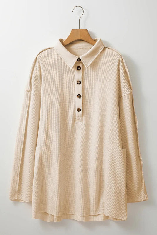 Plus Size/Plus Size Tops/Plus Size Long Sleeve Tops Jet Stream Plus Size Thermal Waffle Knit Henley Tunic Top