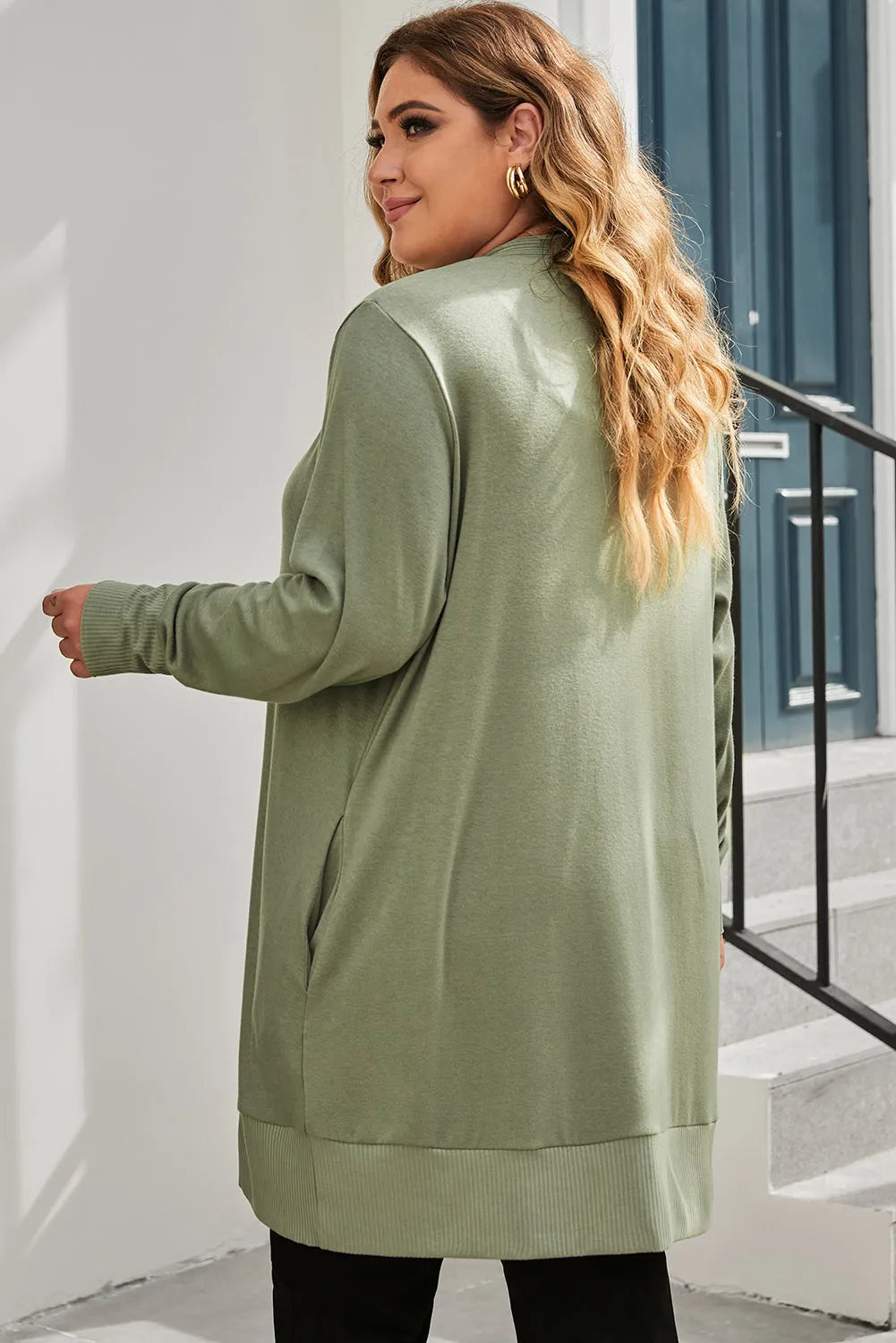 Green Plus Size Snap Buttons Front Knit Cardigan - Chic Meadow Boutique 