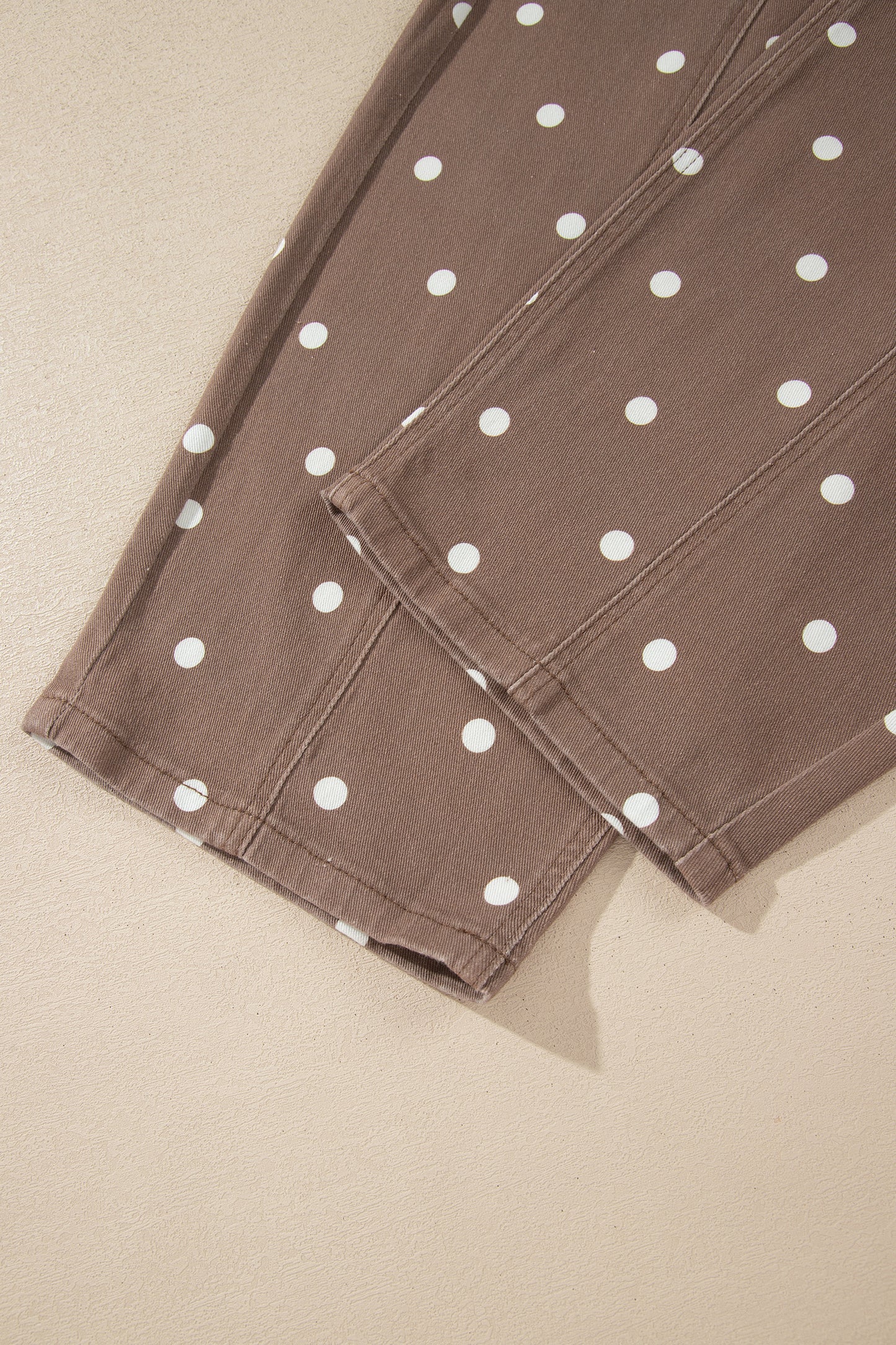 Brown Tailored Seam Polka Dot Print Barrel Casual Jeans