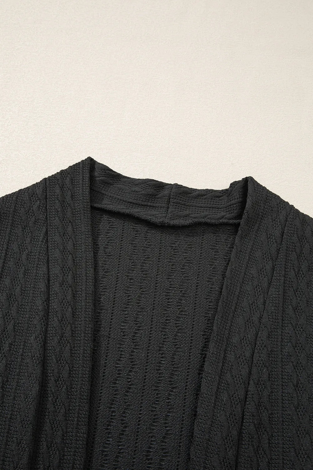 Black Textured Knit Side Pockets Open Front Cardigan - Chic Meadow Boutique 