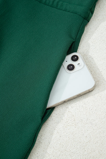 Blackish Green Solid Long Sleeve Button V Neck Tiered Maxi Dress