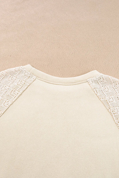 Parchment Eyelet Knit Patchwork Raglan Sleeve Pullover Top - Chic Meadow Boutique 