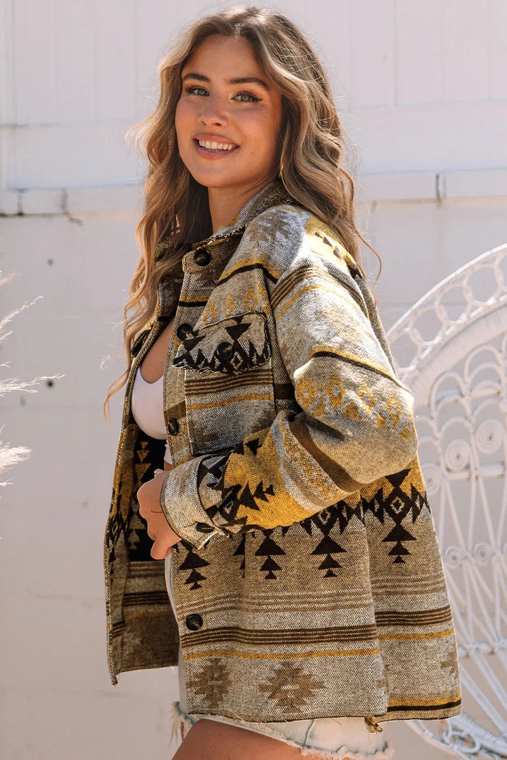 Brown Western Aztec Print Jacket - Chic Meadow Boutique 