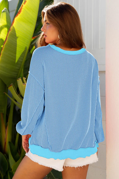 Myosotis Sequin Easter Eggs Twisted Rib Exposed Seam Color Block Top
