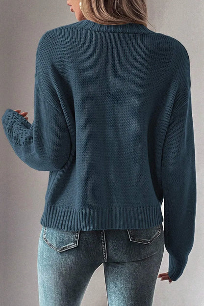 Real Teal Open Knit Drop Shoulder Sweater Cardigan - Chic Meadow Boutique 