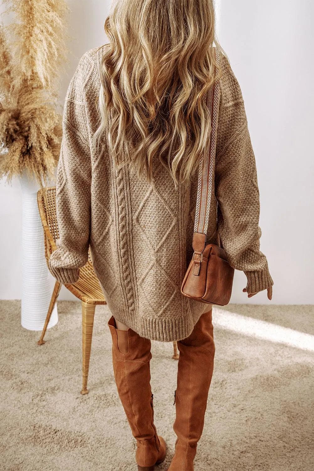 Sweaters & Cardigans/Sweater Dresses Parchment Cable Knit Drop Shoulder Loose Fit Sweater Dress