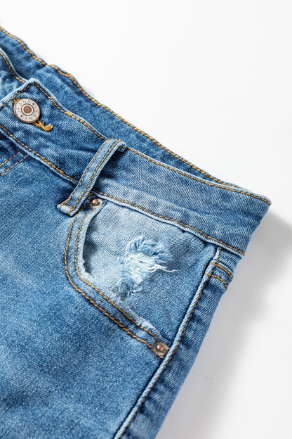 Myosotis Mid Rise Distressed Sneak Peek Straight Leg Jeans