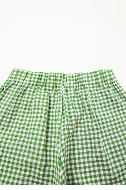 Fern Green Red Plaid Gingham Printed High Waist Shorts