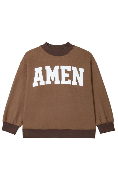 Coffee Letter Print Oversized Loose Fit Long Sleeve Plus Size Sweatshirt