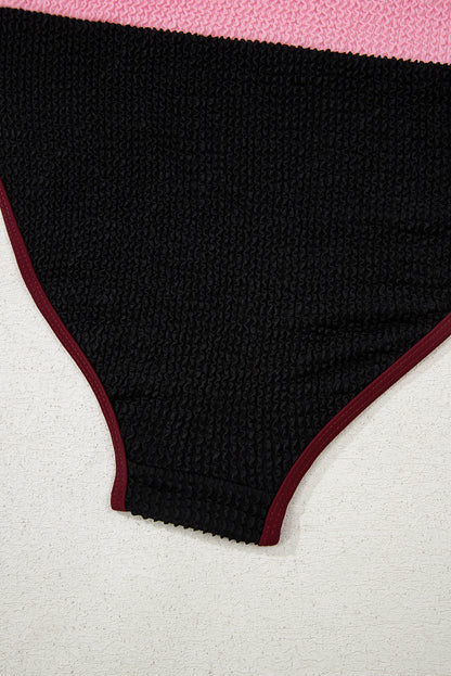 Burgundy Color Block High Waisted Sexy Bikini Set