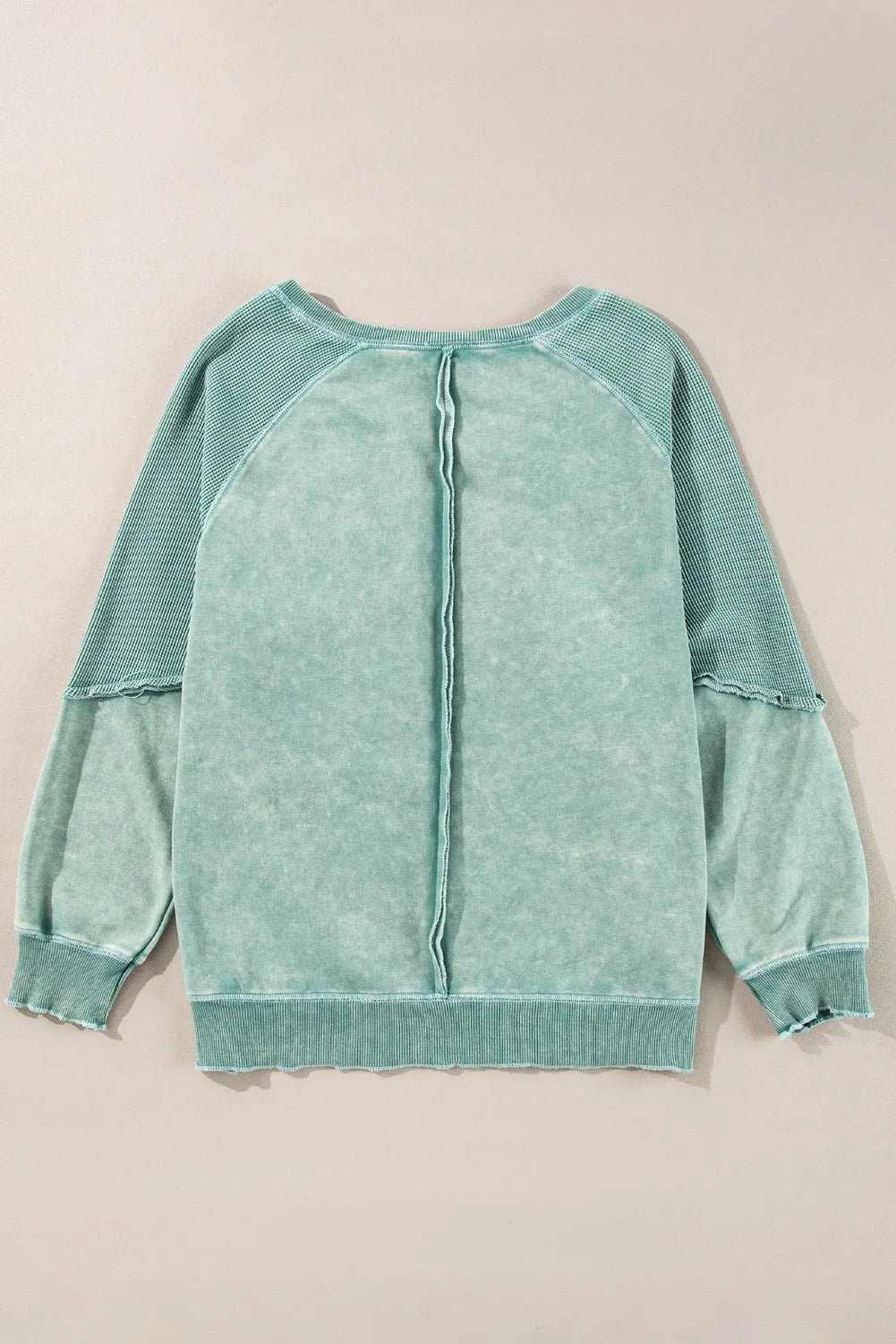 Mineral Blue Solid Waffle Knit Patchwork Raglan Sleeve Sweatshirt - Chic Meadow Boutique 