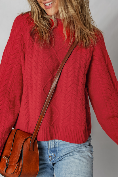 Fiery Red Cable Knit Baggy Sweater